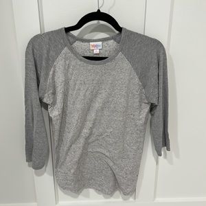 Women’s LuLaRoe 3/4 sleeve length tee. Grey and white stripe